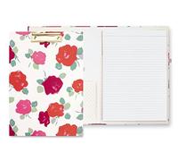 Kate Spade New York Porte-bloc A4 avec pince discrète, porte-bloc professionnel avec bloc-notes ligné, boucle pour stylo et poche, motif de roses (Brushy Rose)