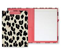 Kate Spade New York Porte-bloc A4 imprimé léopard avec clip discret, bloc-notes ligné, boucle pour stylo et poche, félin forestier
