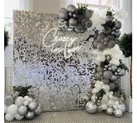 Kate Square Sequin Shimmer Wall Backdrop Panneau de décorations pour bébé Nouveau-né,Anniversaire,Mariage,Anniversaire,fiançailles et enterrements de Vie de Jeune Fille Argent Blanc 24PCS