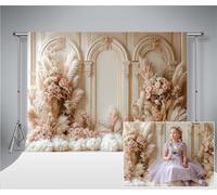 Kate Toile de Fond Boho 2,2x1,5m/7x5ft Rétro Palais Beige Mur Pampas Herbe Bohème Photographie Arrière-Plan Art Floral Mariage Maternité Photocall Anniversaire Décoration Arrière-Plans Studio Photo