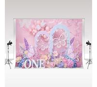 Kate Toile de Fond Papillon Rose 2.2x1.5m/7x5 Pieds Sweet One Fleurs Papillon Baby Shower Photographie Fête Fille 1er Anniversaire Gâteau Smash Toile de Fond Studio Photo