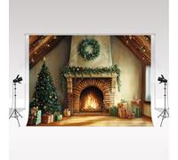 Kate - Toile de Fond pour Photographie de Noël 3 x 2 m - Sapin de Noël Cheminée Coffret Cadeau - Accessoires décoratifs pour Portraits d'enfants - Studio Photo