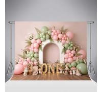 Kate Vert Rose Ballon Arche Photographie Toile de Fond 10x6.5ft/3x2m Forêt Fée Cerf Champignon Escargot Fond Enfants 1er Anniversaire Gâteau Smash Toile de Fond Photo Studio