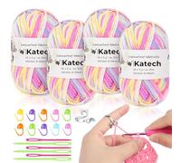 Katech 4x50g(200g) Laine à Tricoter Coloré, 5-Brins Fil Coton pour Crochet Tricot, Laine pour Crochet Doux au Toucher, Pelote de Laine à Tricoter Écharpes/Chaussettes/Layette, Laine Violet Blanc