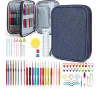 Katech Kit Crochet Debutant Complet, 4Crochet Dentelle 1,0-1,75mm, 9 Crochet Ergonomique Antidérapant 2,0-6,0mm, 12 Aiguilles à Crochet 2,0-8,0mm en Métal, Kits de Crochet Pro, Pochette Bleu 99 Pièces