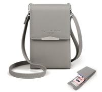 Katech Pochette Téléphone Portable 6,5'', Sac Bandoulière Femme, Petit Portefeuille Cuir PU pour Smartphone, CB, Clé, Sacoche Bandoulière, Pochette Téléphone Portable, Gris