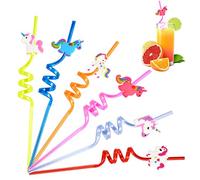 KATELUO 6 Pièces Pailles en Plastique Réutilisables Spirales et Bouclées Pour Lait, Jus, Cocktails - Décorations de Fête D'anniversaire pour Enfants (C)