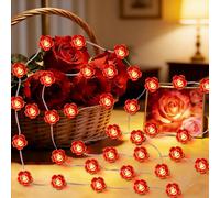 KATELUO Guirlande Lumineuse à LED en Forme de Roses, 3 Mètre 30 LED Guirlande Lumineuse Fleur Piles, Lumières de Fées pour Décoration Interieur Exterieur, pour Saint-Valentin, Mariage, Anniversaires