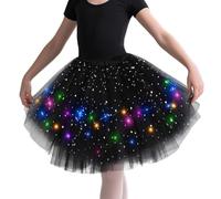 KATELUO Lumineuse Jupe Tutu LED pour Fille, LED Jupe en Tulle Taille Élastique pour Filles, Danse de Ballet Jupe Tutu en Tulle en Maille Robe de Danse pour Halloween, Carnaval, Ballet, Cosplay