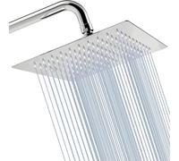 Katezon Pommeau de Douche à Effet Pluie, Haute Pression, Haut Débit, Carré, en Acier Inoxydable, Pour Une Expérience de Douche Exceptionnelle Même à Faible Débit D'eau (20cm Chromée)