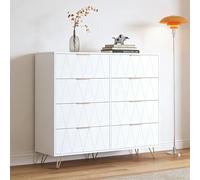 KatFash Commode 6 Tiroirs Blanche, Style Moderne Scandinave, Pieds en Épingle Dorés, 60 x 34 x 90 cm, Finition Mate