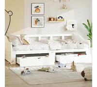 KatFash Lit Banquette Enfant avec Tiroirs de Rangement, Blanc, Bois, Style Scandinave, avec Barrière de Sécurité