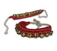 Kathak Ghungroo Paire de bracelets de cheville en velours avec cordon en coton Rouge 10 + 10