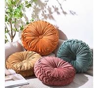 Kathfly Lot de 4 Coussins Ronds plissés en Velours 3D Citrouille - Coussin de Sol bohème pour lit, Chaise, Maison, Voiture, canapé, décoration, 4 Couleurs, 36 x 36 cm, 35 x 35 cm