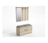 KATHI - Meuble d'entrée miroir + banc- Dimensions 41x85x180 - Banc de Rangement à Chaussures - 6 crochets - Vestiaire