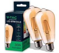 Kathlelxh-2 X St64 Led Filament Bulbs E27-6w (40w) - 550 Lumen - Pack Of 2 Vintage Amber Glass Led Bulbs - Imum Efficiency And Energy Saving - 2200k Warm White[H256]