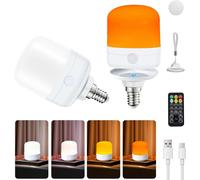 Kathlelxh-2pcs E14 Usb-C Rechargeable Bulb Dimmable Remote Control 4 Color Temperatures Timer 7w Smart Bulb For Outdoor Camping Emergency Lighting[H1535]