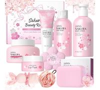 Kathlelxh-9 Pièces Coffrets De Bain Et De Soins, Cherry Blossom Coffret Bain Femme With Body Wash, Lotion, Soap, Bath Bomb, Scrub, Hand Cream & Lip Mask, Home Spa Gift Set For Women Christ[H1006]