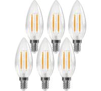 Kathlelxh-C35 E14 Led Filament, E14 4W Warm White Bulb, 2700K Vintage E14 Bulb Incandescent Equivalent 40 W, 495 Lumen, Candle Shape, Non-Dimmable, Transparent Glass, Pack Of 6[H493]