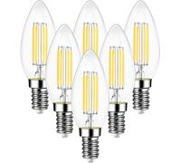 Kathlelxh-E14 Led Filament Candle Bulb, 6W Incandescent Equivalent, 60W Incandescent Equivalent, Vintage Bulbs, Warm White 2700K 750Lm, Pack Of 6[H72]