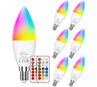 Kathlelxh-E14 Rgb Led Bulbs, Candle Shape Led Bulb, 5w (Replaces 40w), Led Color Changing Dimmable Cool White 5700k, With Remote Control, Pack Of 6[H323]