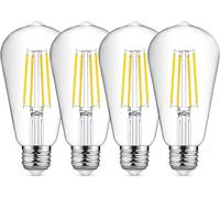 Kathlelxh-E27 St64 Led Filament Bulb, 8W 6500K Cool White Retro Vintage Antique Lamp, 950Lm Equivalent To Incandescent Bulb 80W, Pack Of 4[H332]