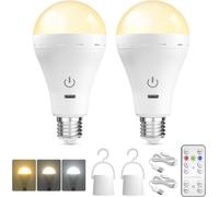 Kathlelxh-E27 Usb Rechargeable Bulb With Remote Control, Led Bulb Rechargeable Battery Dimmable 3 Color Temperatures With Timing Function (2 Pack)[H553]