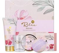Kathlelxh-- Set De Bain & Soin Relax Dans Une Belle Boîte Cadeau, 5 Pcs Wellness - Kit Cadeaux Pour Femmes Avec Beurre Corps, Savon, Crème Mains, Bombe-Bain Et Bougie Parfumée - Tea Rose &[H220]
