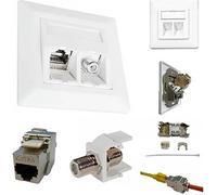 Kathrein ESN 300 Prise réseau encastré insert avec plaque centrale et châssis CAT 6a blanc pur (RAL 9010)