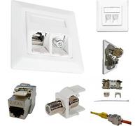 Kathrein ESN 300 Prise réseau encastré insert avec plaque centrale et châssis CAT 6a blanc pur (RAL 9010)