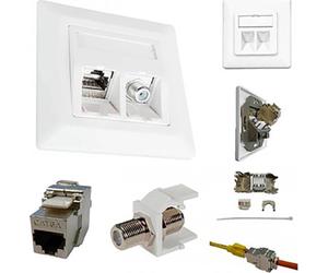 Kathrein ESN 300 Prise réseau encastré insert avec plaque centrale et châssis CAT 6a blanc pur (RAL 9010)