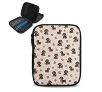 Kathyboom Grand sac de rangement vide à fermeture éclair avec poche Web et emplacements pour crochets et aiguilles à crochet Motif empreintes de pattes de teckel