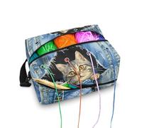 Kathyboom Organisateur de rangement pour fils de chat et jeans résistant à l'eau - Sac à crochet et accessoires de couture avec bretelles - Support de fil pour tricot et crochet
