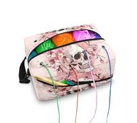 Kathyboom Sac à tricoter en forme de tête de mort, fleur de cerisier - Grande capacité - Organiseur pour accessoires de couture - Organiseur pour le rangement du fil - Sac de tricot pour projets de