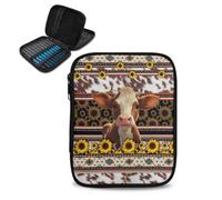 Kathyboom Sac de rangement vide à fermeture éclair pour crochet - Motif vache tribal - Avec emplacements pour transporter diverses aiguilles à crochet