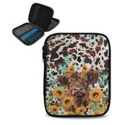 Kathyboom Sac de rangement vide pour crochet - Motif vache des Highlands - Tournesol - Avec poche en toile et emplacements pour crochet