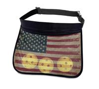 Kathyboom Support réglable pour balle de tennis, pickleball, sac de transport en maille pour balle de hanche, Drapeau américain rétro, 34.5x27cm / 13.5x10.6in