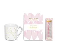 Katie Loxton Superbe tasse à café de 325 ml, duo carnets et crayons - 7 pièces - Rose pâle