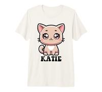 Katie Motif Chat Mignon pour Fille Nom Katie T-Shirt Haut de Gamme