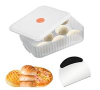 KATIMI Boite a Pizza Blanche avec Acier Inoxydable Coupe Pate, 31 × 23 × 8.7cm Bac a Paton Pizza, Boîte Alimentaire Plastique avec Couvercle D'enregistrement de la Date, Bac à Pâton pour Fermentées