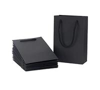 Katkitchen Lot de 50 petits sacs cadeaux en papier kraft noir avec poignée en coton 13 x 6,1 x 19,1 cm