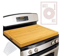 KATKLIU Grande Planche à Découper en Bambou 75×55 cm avec Poignées - Couvre Plaque de Cuisson Réversible pour Cuisinière à Gaz ou Induction, Plan de Travail Facile à Nettoyer