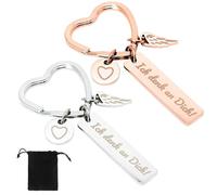 KATLKIU Lot de 2 Porte-clés Cœur avec Gravure "Ich denk an Dich!" - Porte-clés Couple avec Aile & Pochette Cadeau - Amour, Amitié, Cadeau Souvenir