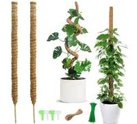 KATLKIU Lot de 2 Tuteurs 120cm en Fibre de Coco pour Plantes Grimpantes, Tuteur Extensible avec 4 Étiquettes, 40 Attaches et 2 Cordes de 10m pour Monstera, Lierre, Philodendron - Support Naturel Durab
