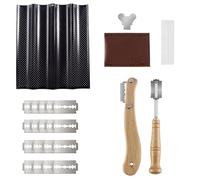 KATLKIU moule baguette plaque four, ensemble de plaques anti-adhésives pour baguette à quatre fentes, avec 2 couteaux à pain, 38,5 x 33,5 x 2,5 cm, en acier au carbone
