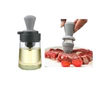 katmerio Distributeur d'huile avec brosse Distributeur d'huile d'olive en verre pour cuisine, avec brosse en silicone 2 en 1, pour la cuisine, le barbecue, les crêpes, friture