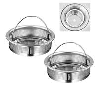 katmerio Lot de 2 Filtre à évier de Cuisine, Crépine d'Évier en Acier Inoxydable avec Anse, Diamètre de 7.5cm Facile à Nettoyer