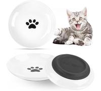 katmerio Lot de 2 gamelles en céramique pour chat avec fond en caoutchouc antidérapant - Assiette plate pour chat et petit chien