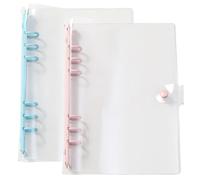 katmerio Lot de 2 mini classeurs à anneaux A5, transparents, en PVC, rechargeables, à 6 anneaux, avec couverture, arc-en-ciel, pour bureau, école, rose, bleu