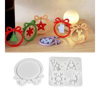 katmerio Lot de 2 moules en silicone de Noël - Pendentif de Noël - Pendentif flocon de neige - Arbre de Noël - Élan - Moules en plâtre à mouler pour la décoration